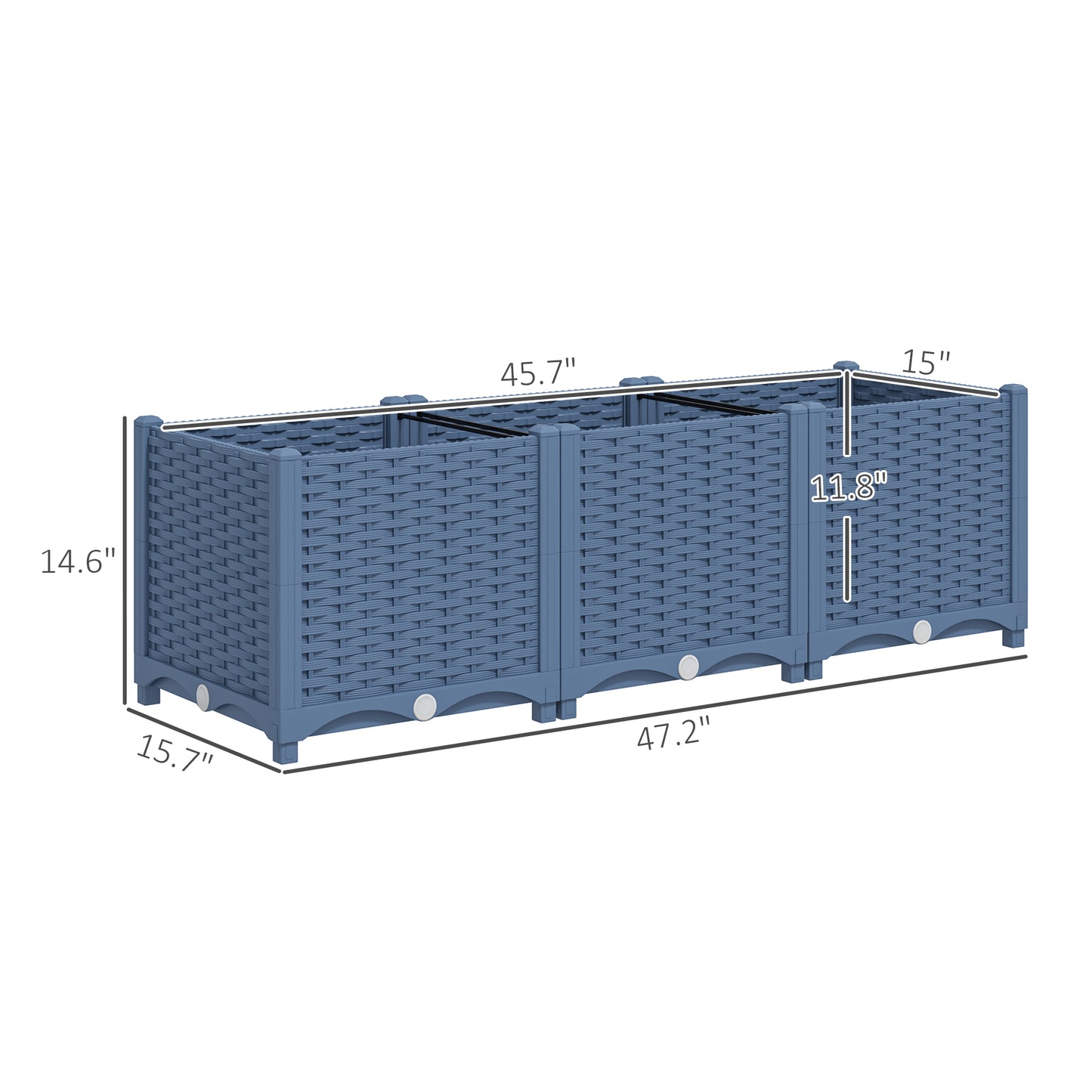 Plastic Raised Garden Bed 4x1x1 ft Outdoor Flower Box with Drainage - Blue