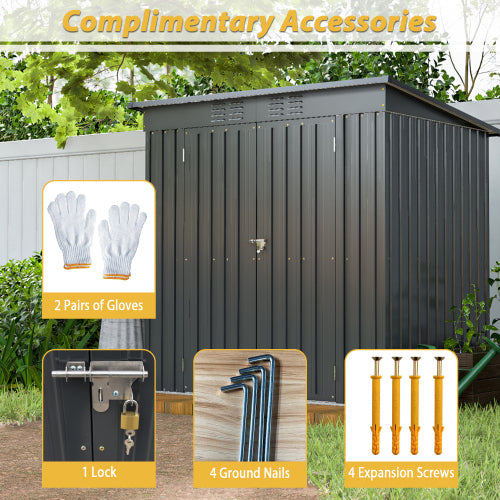 6 Ft x 4 Ft Outdoor Metal Storage Shed with Double Doors and Padlock