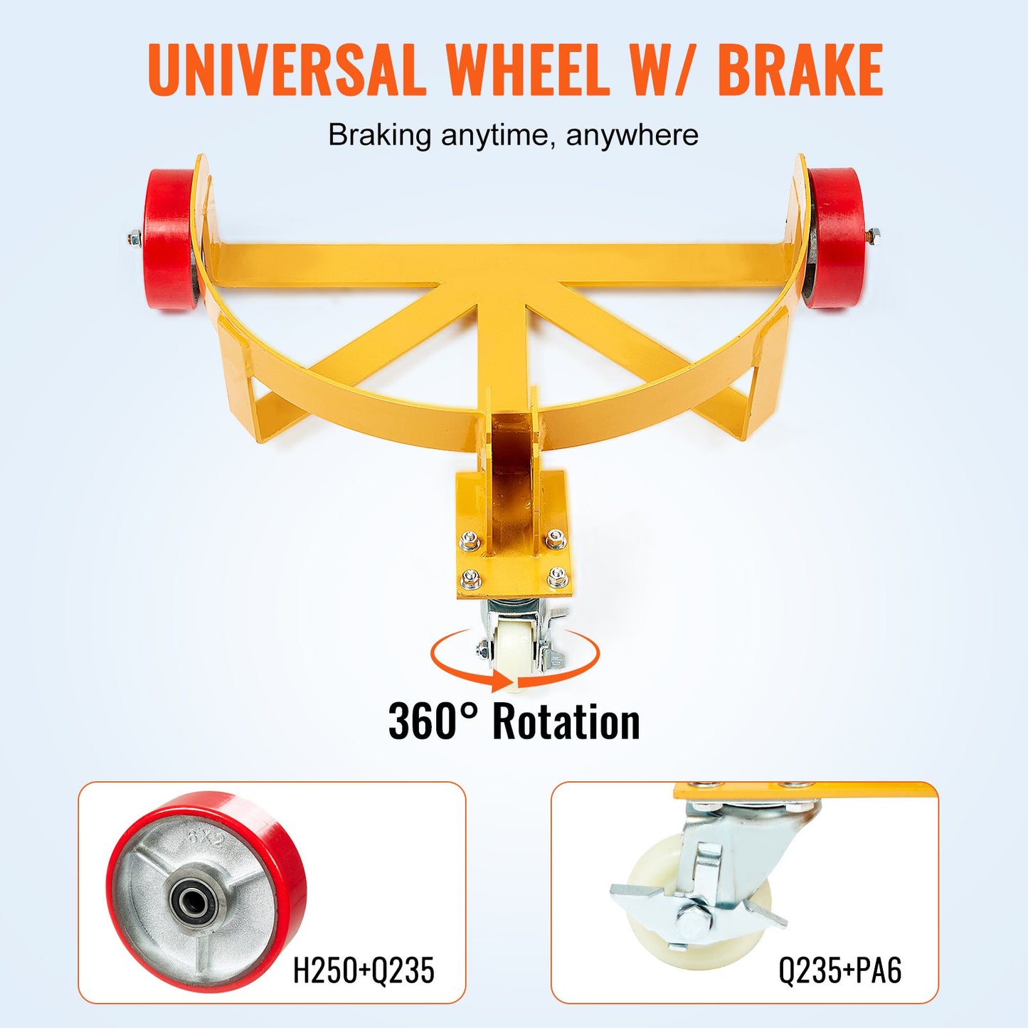 55 Gallon Drum Dolly Cart - Heavy Duty Steel, Yellow, 1200 Lb Capacity