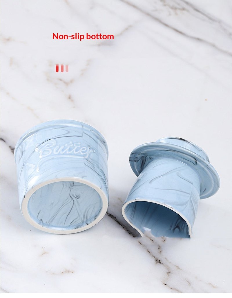 Ceramic Butter Dish with Marble Patterned Relief, Modern Kitchen Storage