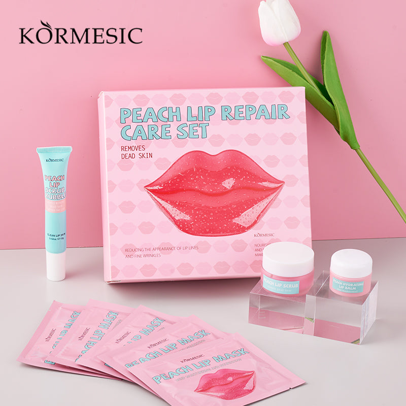 Lip Care Set with Peach Extract - Nourishing Lip Balm & Treatments
