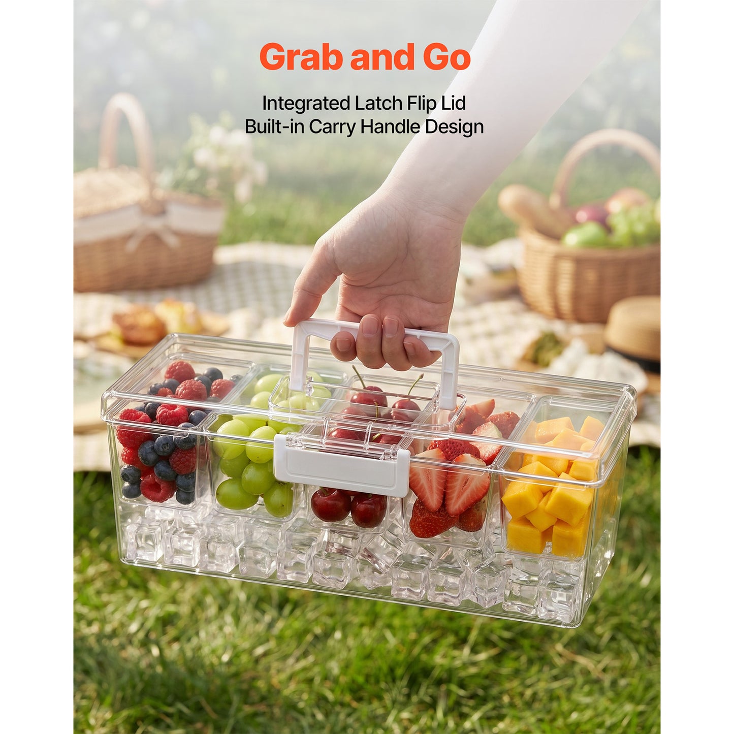 Ice Cooled Condiment Server with Lid - 5 Compartments for Party & Restaurant Use