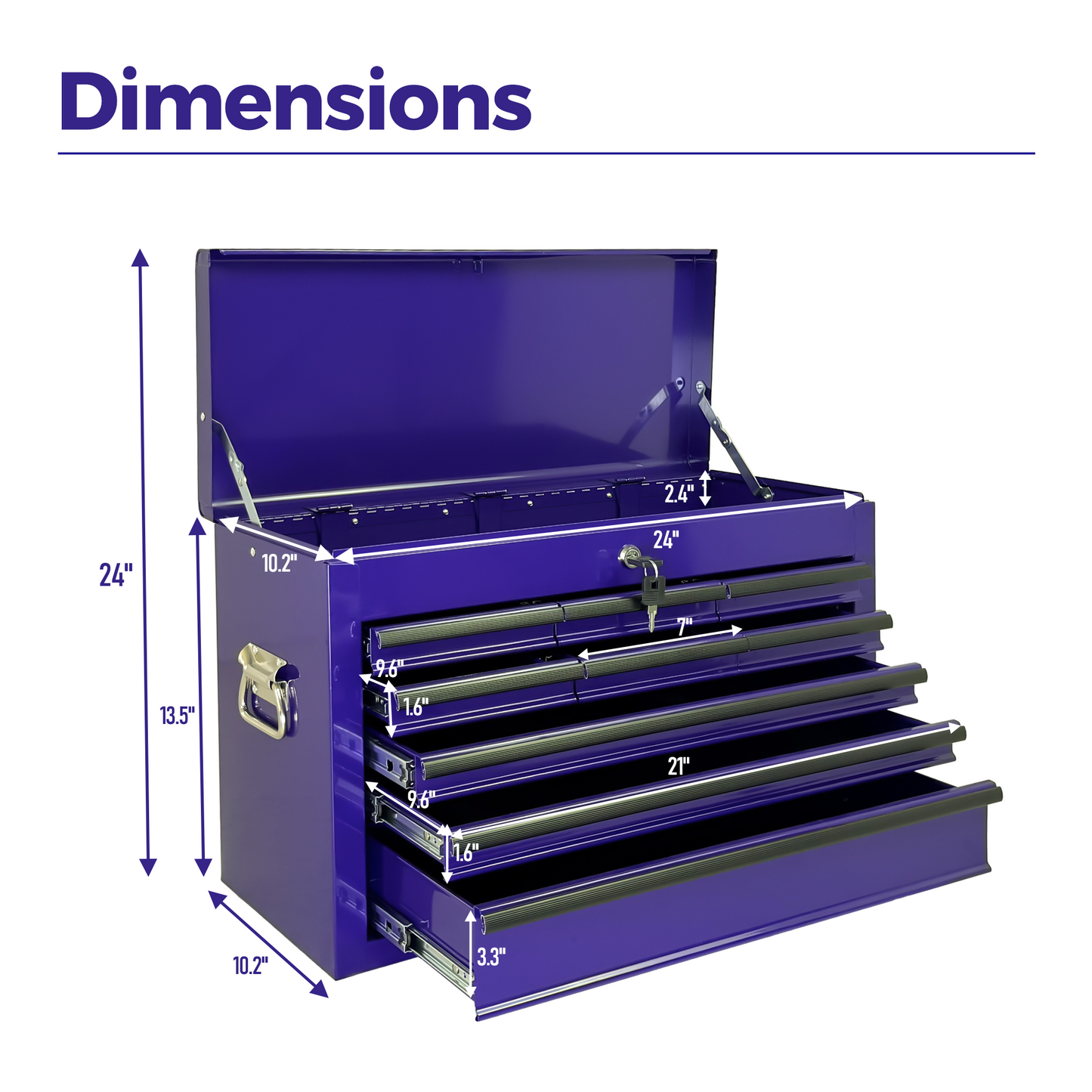 Purple Heavy Duty Metal Tool Box 24-Inch with 9 Drawers & Locking System