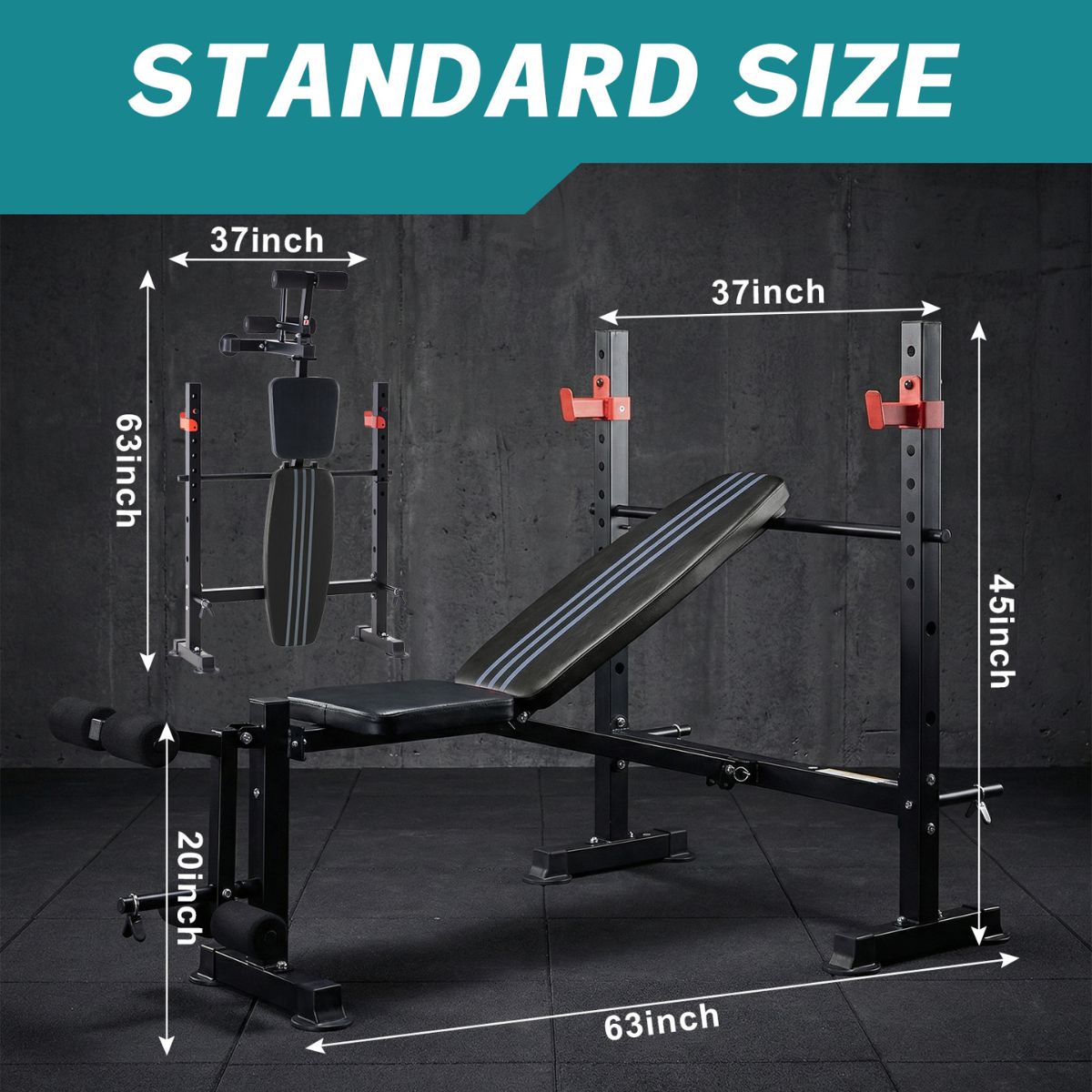 Adjustable Weight Bench with Rack - 650 LBS Capacity, Foldable