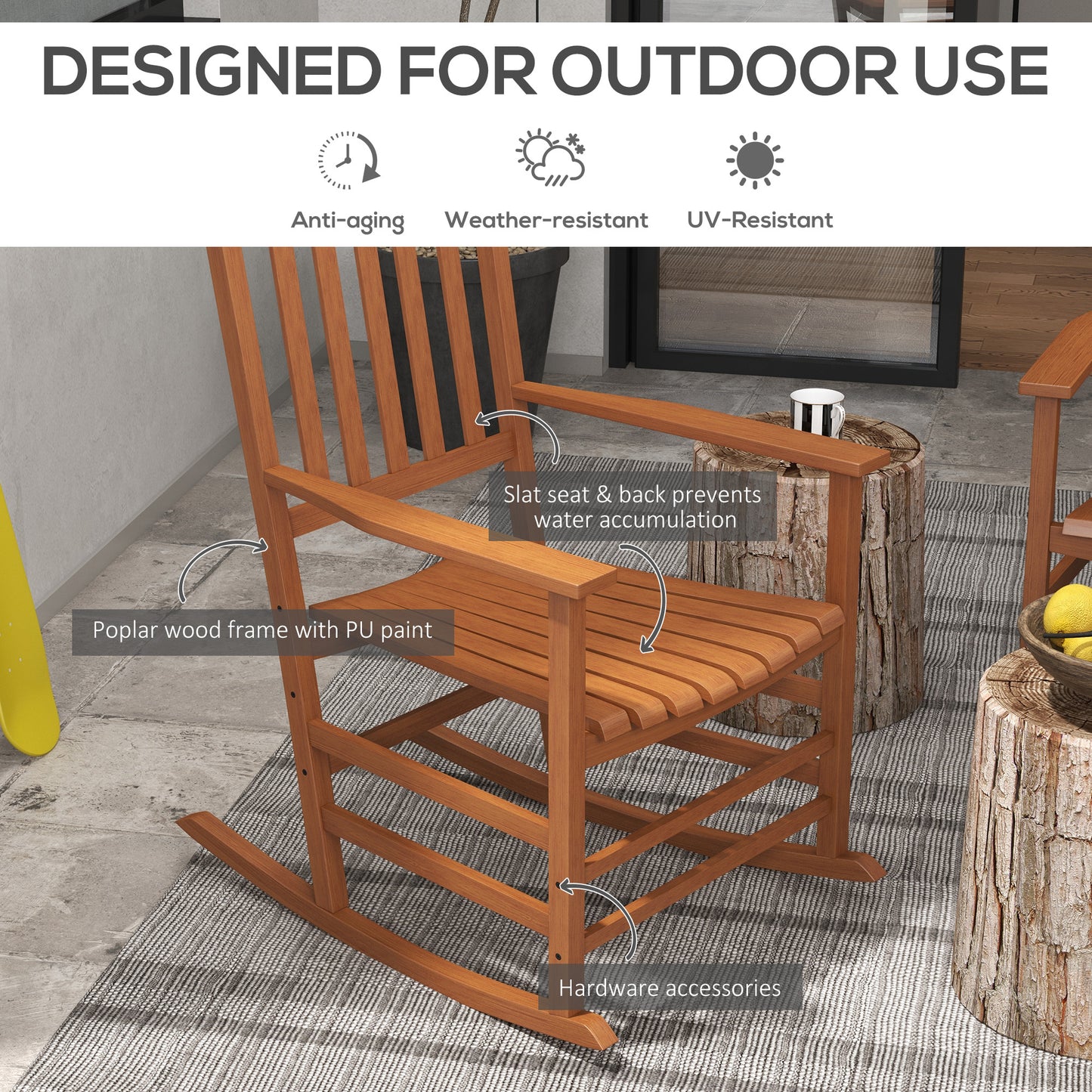 Outdoor Wooden Rocking Chair Set of 2 - Teak Finish