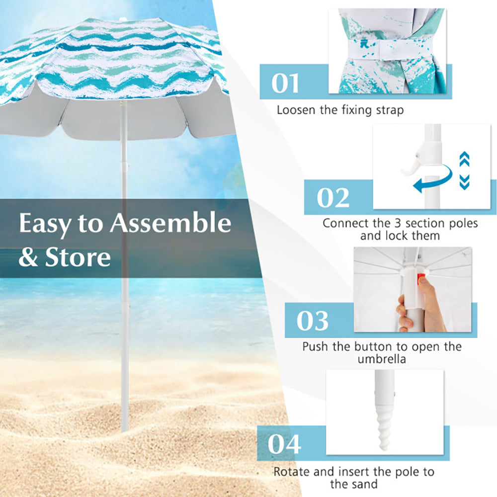 4-Piece Beach Umbrella Set with 2 Folding Chairs & Blanket
