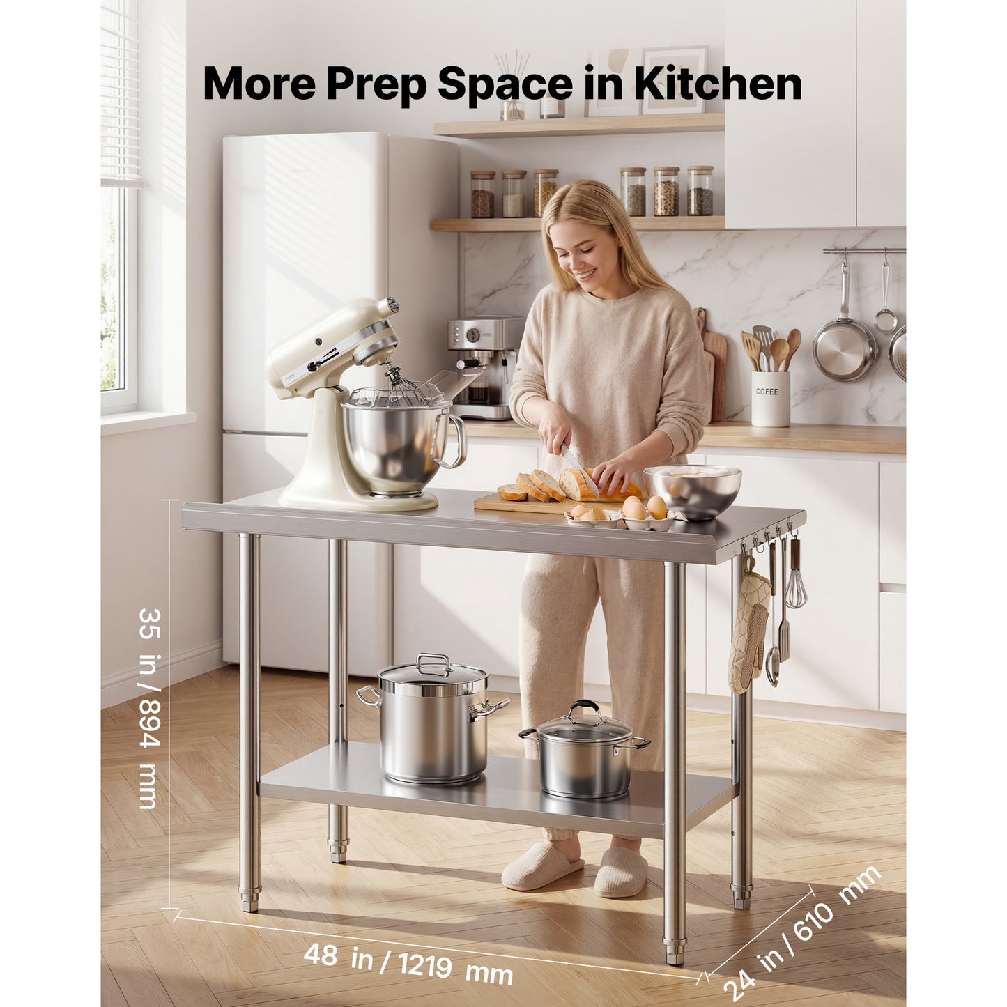 Stainless Steel Work Table 24x48 Inch Food Prep Station with Backsplash & Adjustable Shelf