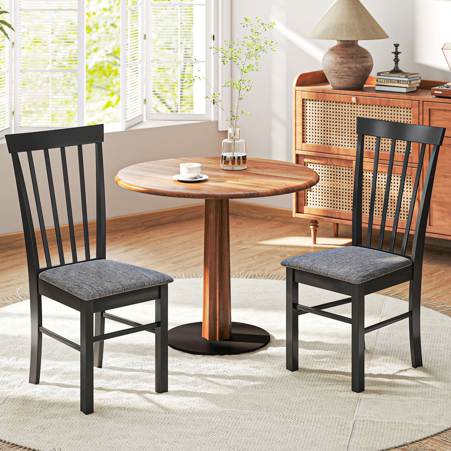 Farmhouse Upholstered Dining Chairs Set of 2 - Black & Gray