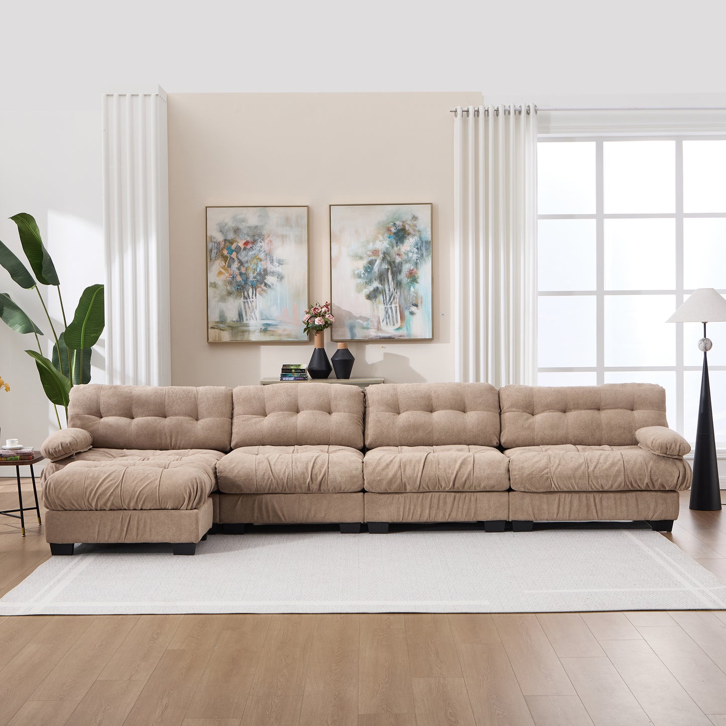 Deep Seat Modular Sectional Sofa - Light Brown, 4-Seater