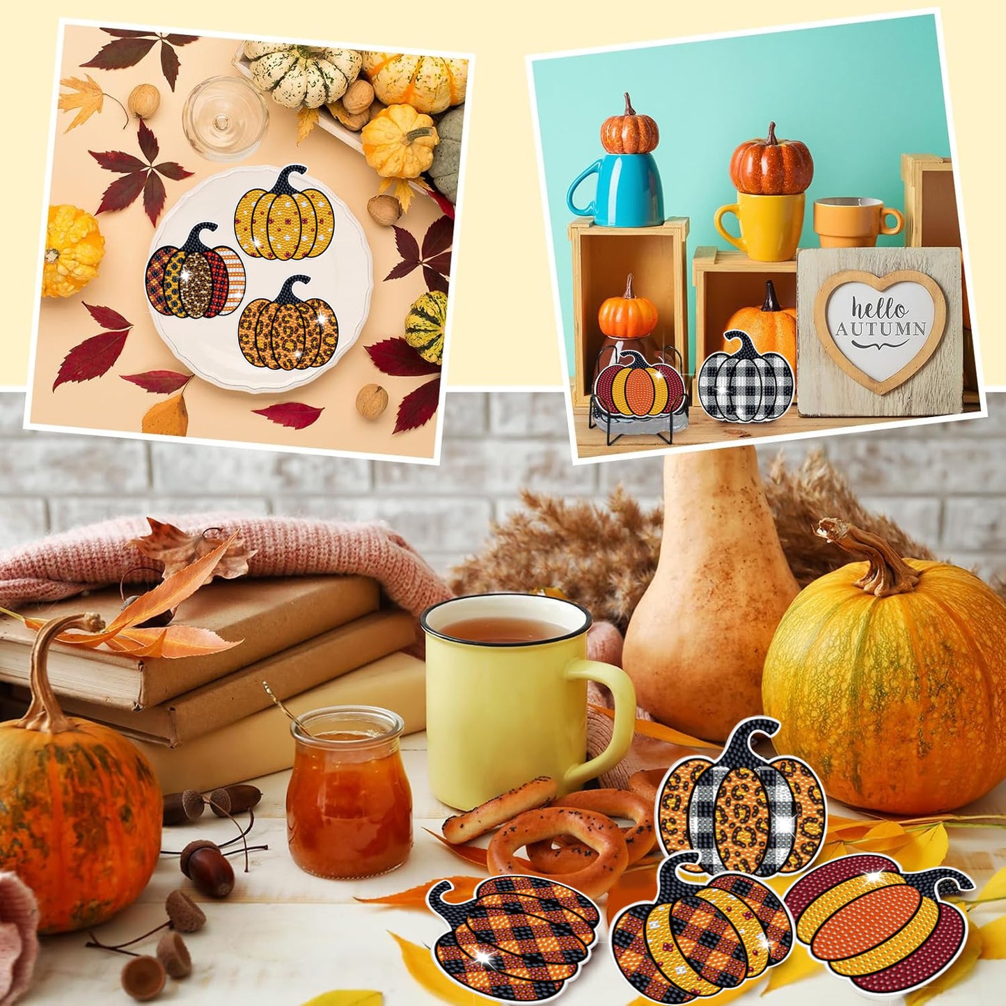 8-Piece Fall Pumpkin Coaster Set - Multi-Color Acrylic