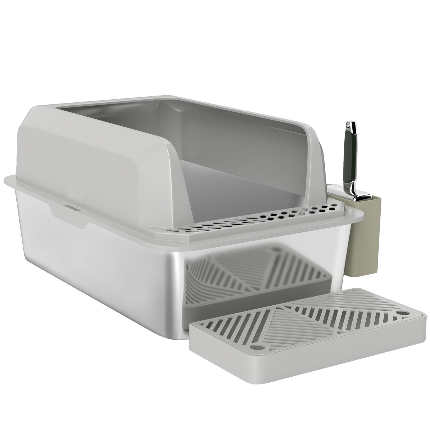 Stainless Steel Cat Litter Box with Scoop & Holder, High Sided, Leakproof