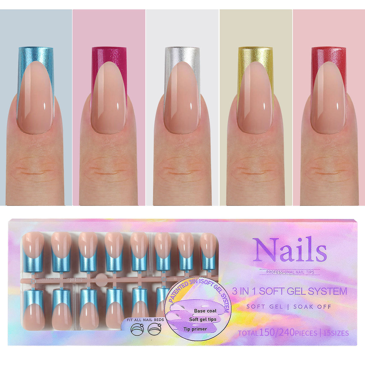 Manicure Nail Art & Wear Armor Set - French Seamless Detachable Tips