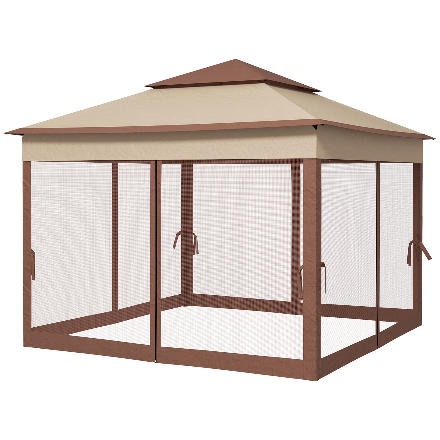 Pop-Up Canopy Gazebo Shelter with Zipper Netting - Khaki 11x11