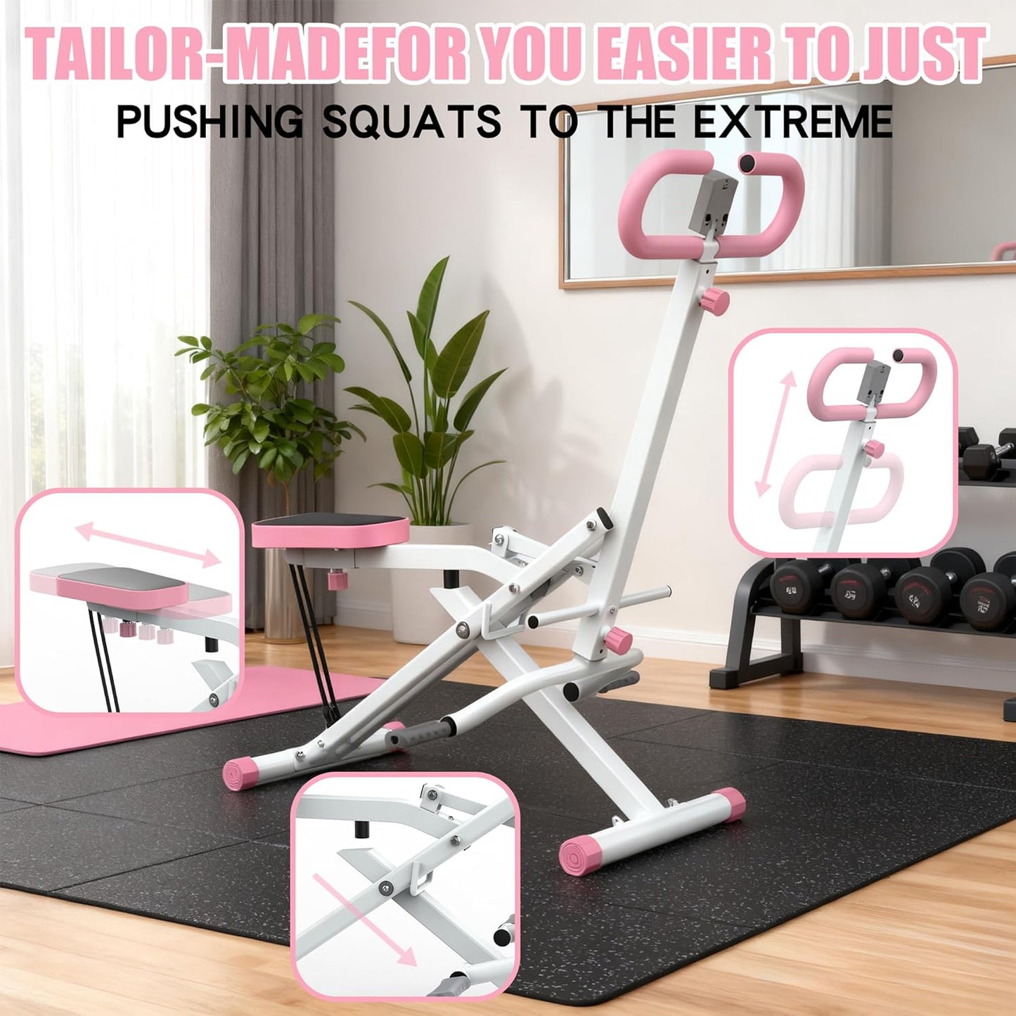 Foldable Squat Machine for Home - Glutes Workout Trainer - Pink