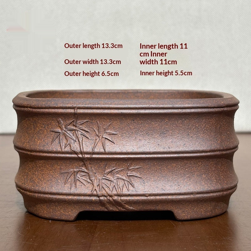 Hand-Carved Yixing Clay Flower Pot in Light Brown - Home & Garden