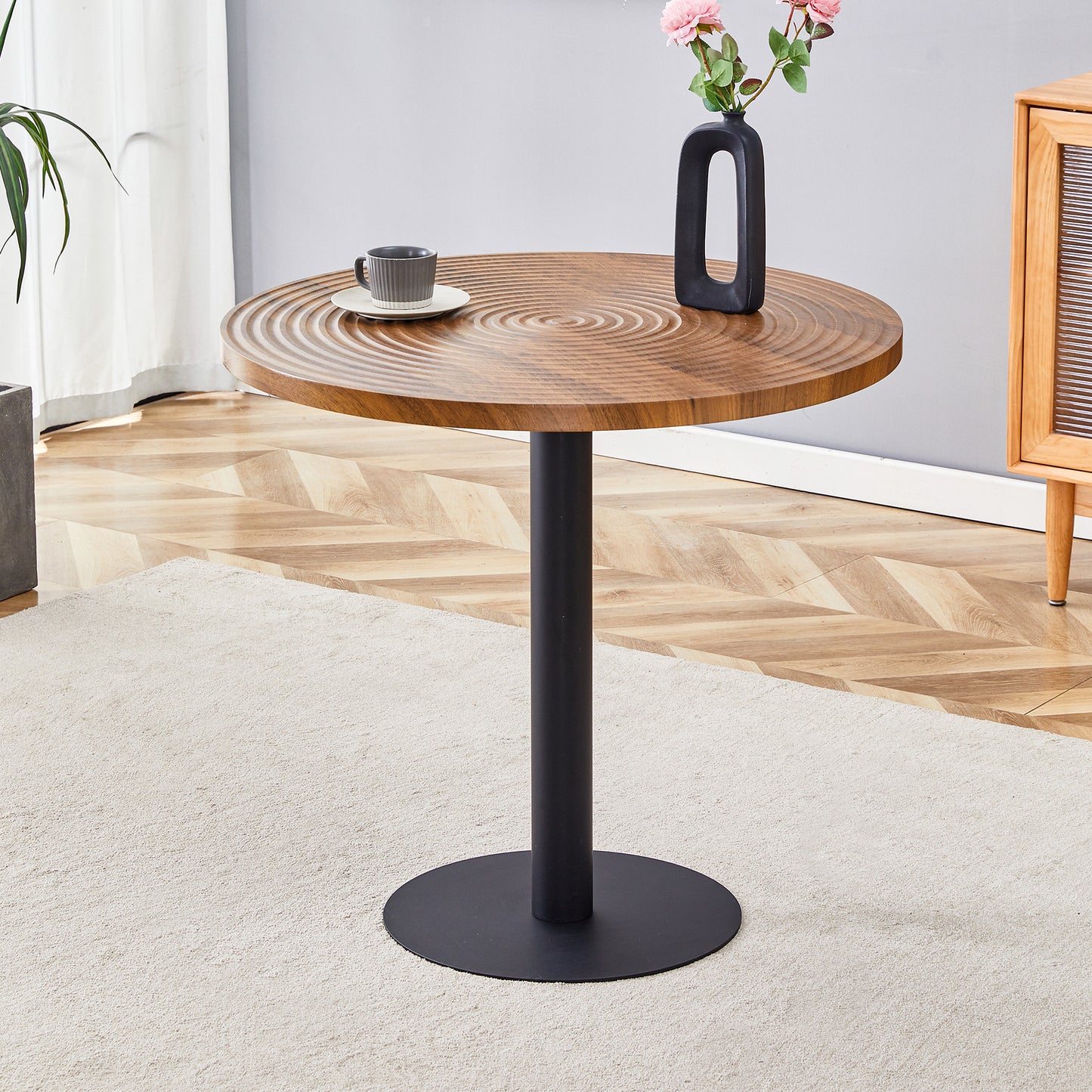 31.5 Inch Dark Wood Grain Round Dining Table - Suction Molding