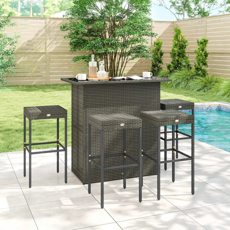 Outsunny 5 Piece Rattan Wicker Bar Set, High Top Outdoor Table And