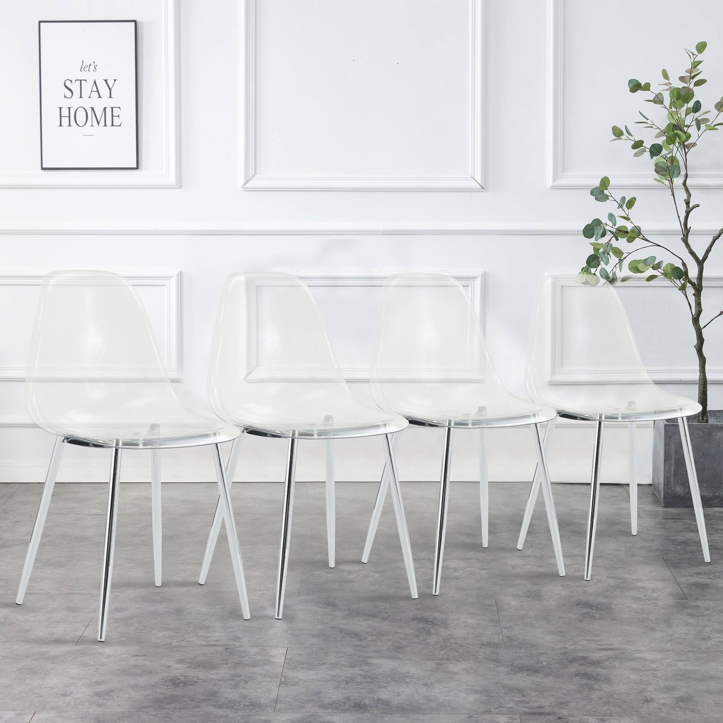Modern Minimalist Transparent Dining Chair, Plastic Armless Crystal