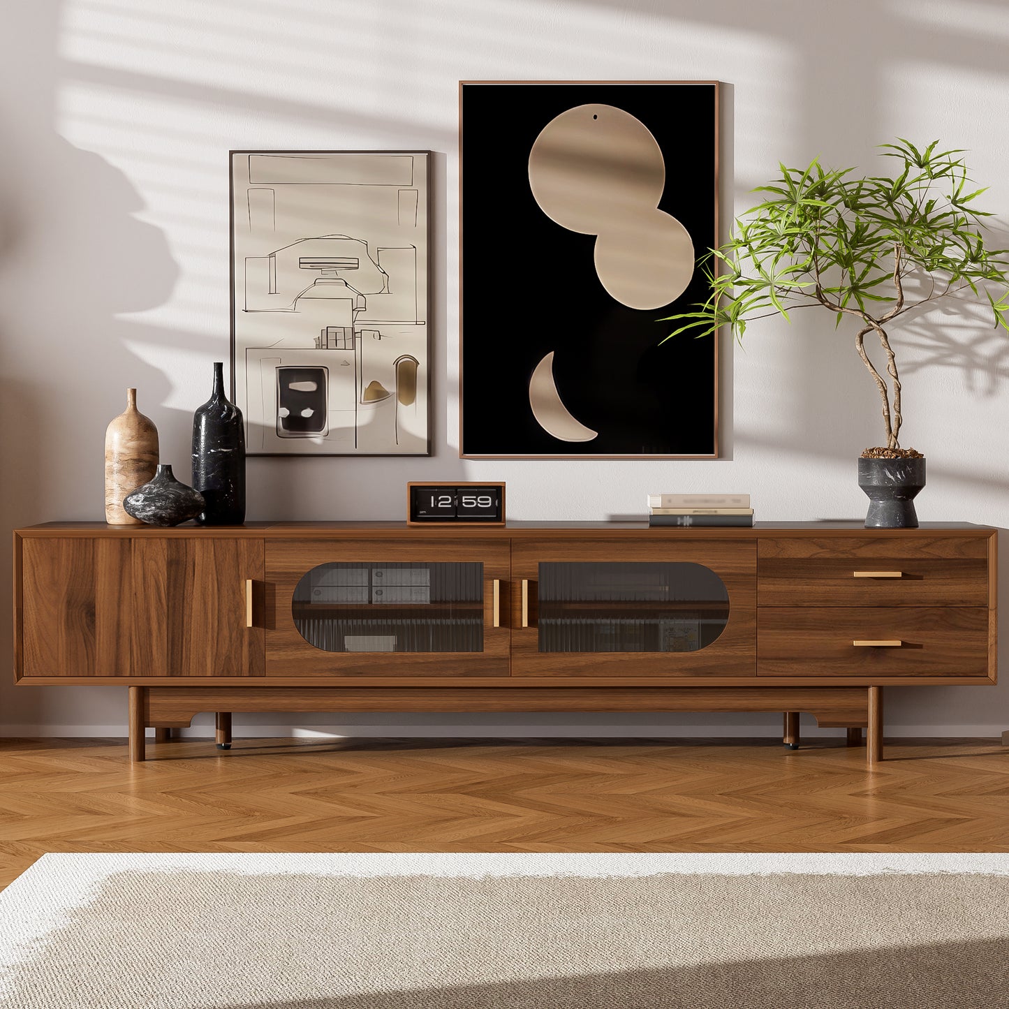 78-Inch Modern TV Stand for TVs Up to 85" - Walnut Finish