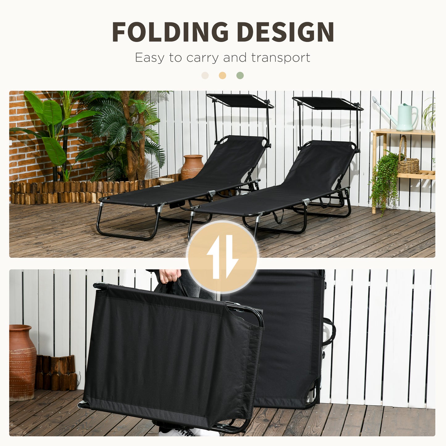 Outdoor Lounge Chairs Set of 2 - Adjustable Reclining, Black
