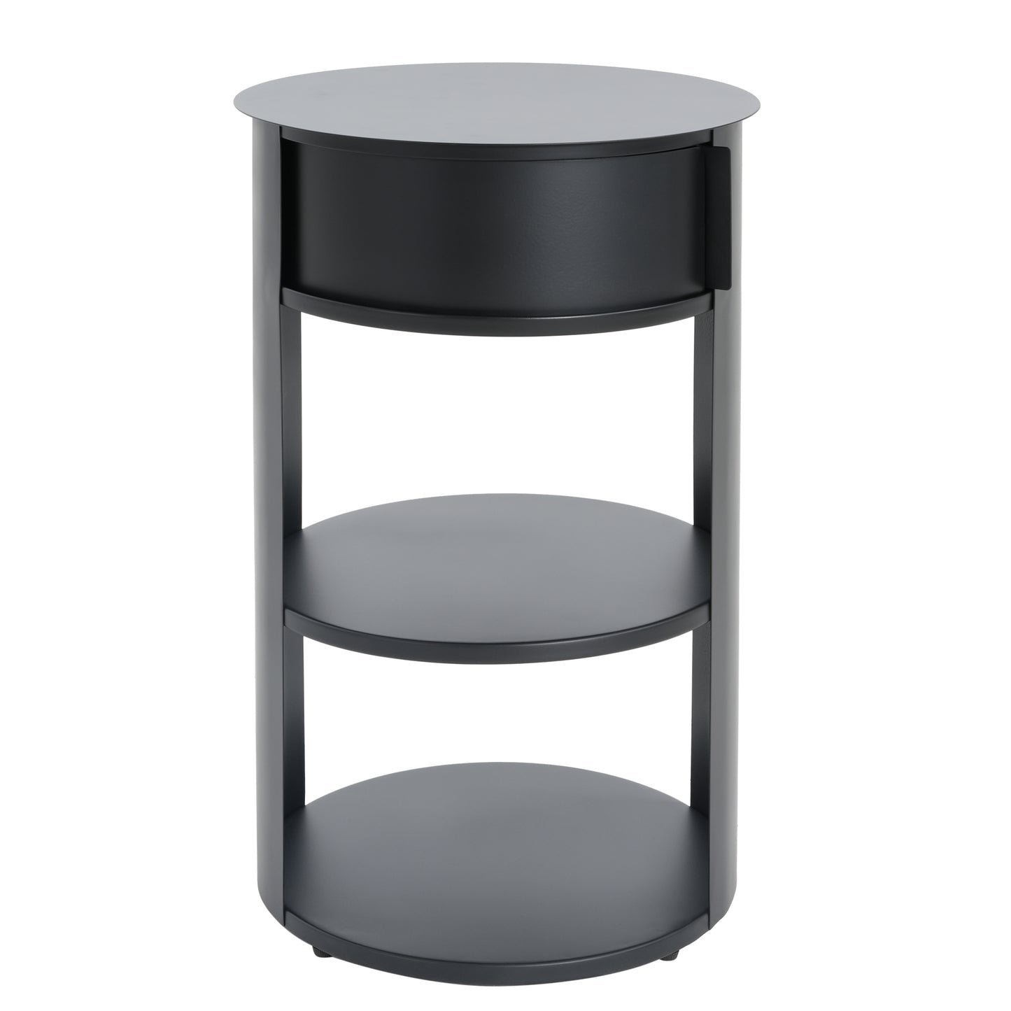 Indoor 3-Tier Metal Round Side Table With Sliding Door Cabinet, Matte