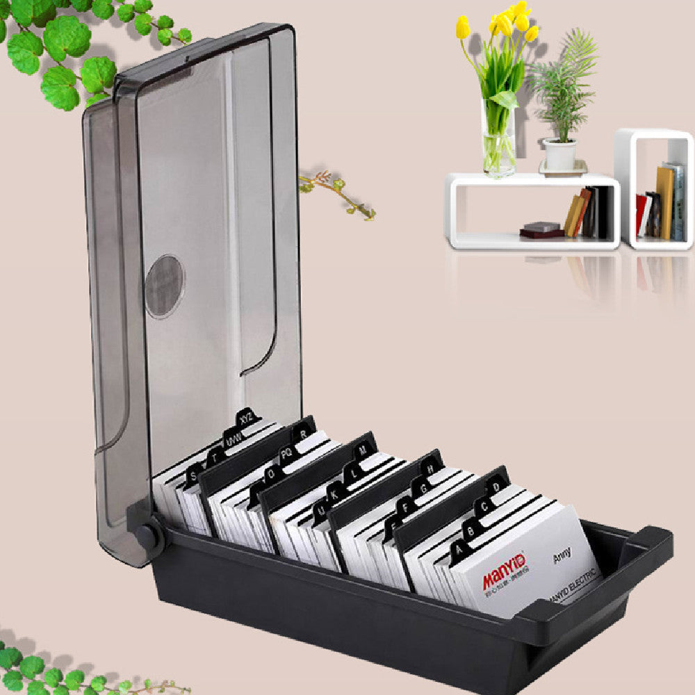 Large Capacity Business Card Storage Box with 24x12x7.5cm Plastic Organizer
