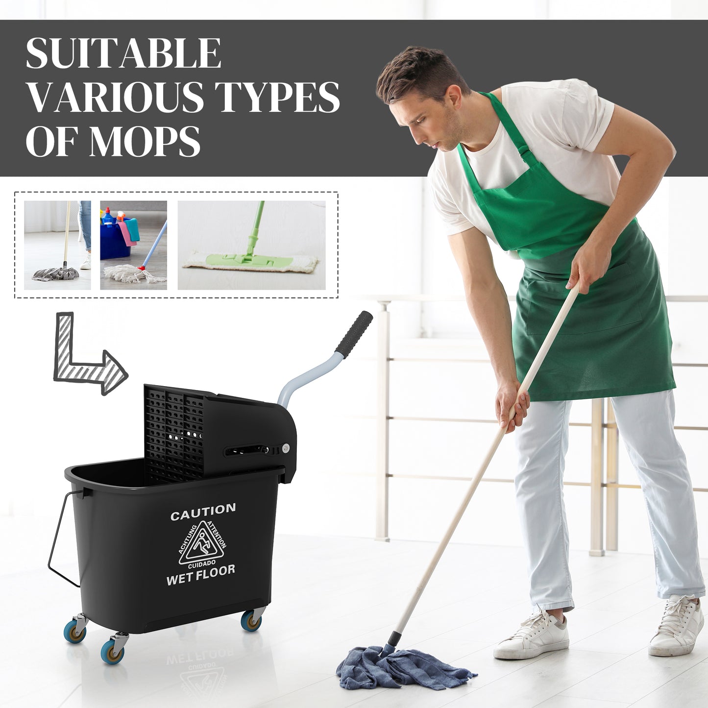 21 Quart Mop Bucket with Wringer and Wheels for Home Cleaning