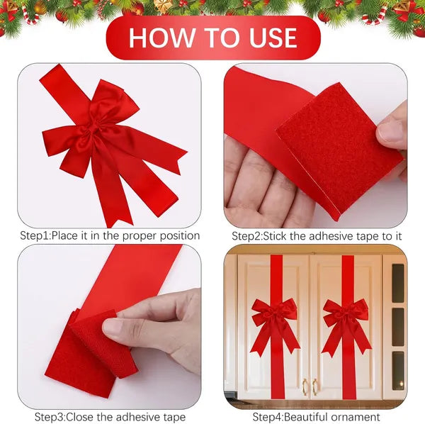 6 Large Red Christmas Door Bows - 10x87 Inches