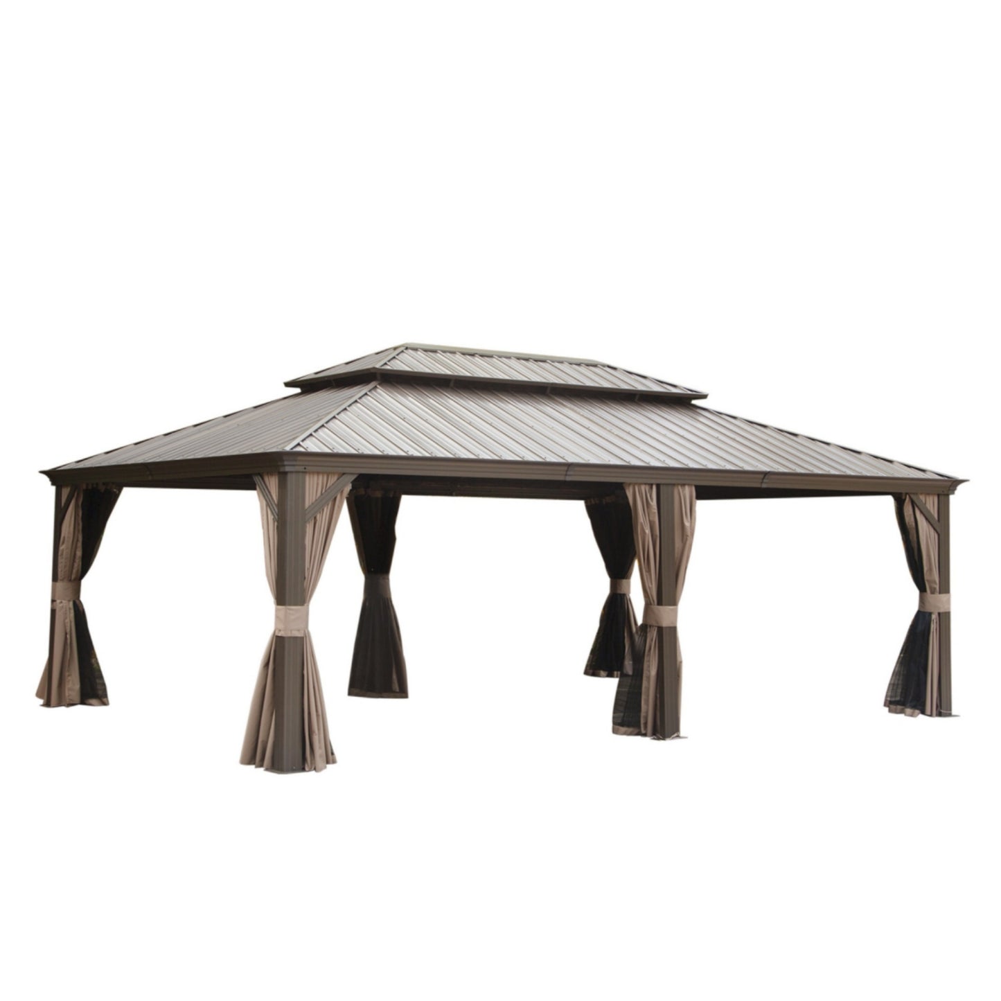 14x24FT Hardtop Gazebo, Outdoor Gazebo With Galvanized Steel Double