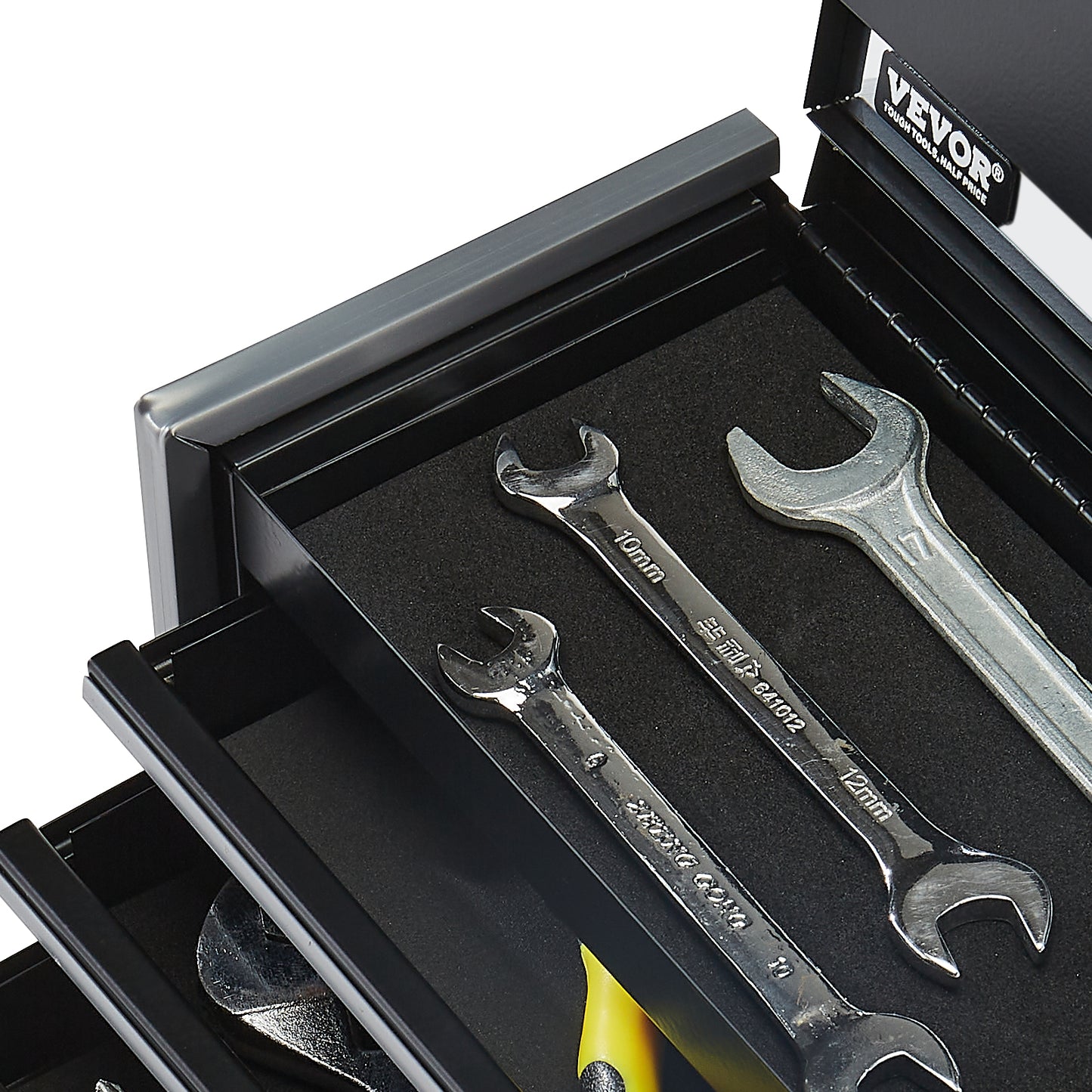 8.6-Inch Portable Metal Toolbox with 3 Drawers, Tool Organizer, Black