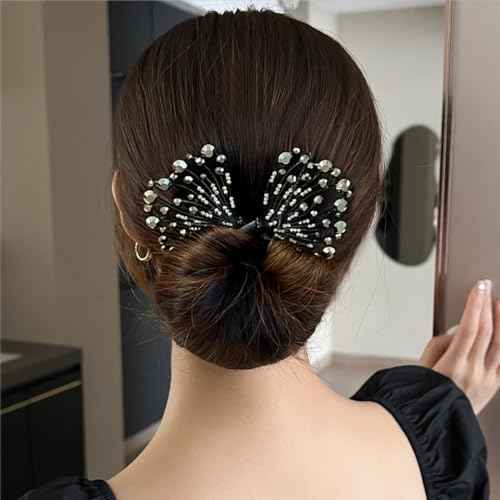 2 PACK Rhinestone Pearl Hair Accessories - Lazy Curler, Crystal Twist Bun Maker, French Hairstyle for Women and Girls