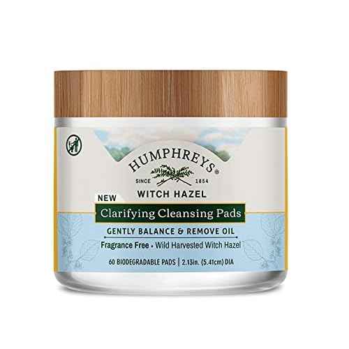 Humphreys Witch Hazel Clarifying Cleansing Pads | Wild Harvested Witch Hazel | Natural, Fragrance-Free Formula | Removes Oil & Impurities | 60 Rounds