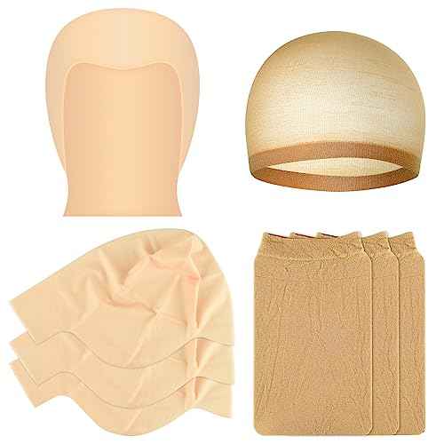 Bald Cap Halloween, 2Pcs Nylon Wig Caps 2Pcs Latex Makeup Bald Cap for Adults Women Men Costume Accessory for Theme Halloween Party Cosplay