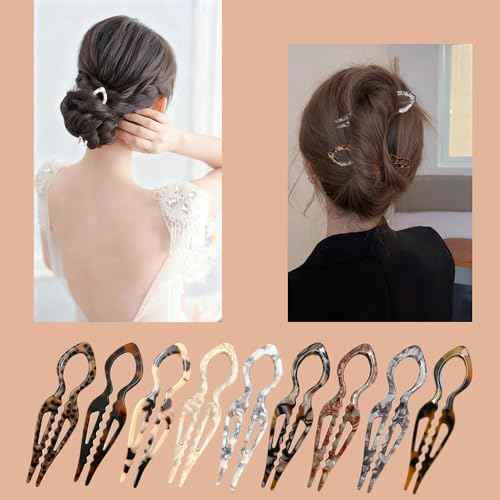 Prestige Hair Pins,French U-Shaped Hair Pin 3Pack Elegant Women Hair Accessories Suitable for Thick or Thin Hair (Dark brown, Light yellow, Dark gray)