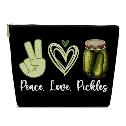 Pickle Lover Gift for Women Makeup Bag, Peace Love Pickles, Pickle Gifts for Women, Funny Birthday Gift for Sister, Teen,Bestie,Daughter, Niece, Pickle Makeup Travel Toiletry Bag