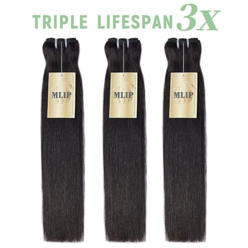 MLIP Raw Bundles Human Hair Straight, No Tangle Shedding, Keep Texture Silky Soft After Multiple Washes, 15A Raw Indian Hair Bundles 22 Inches, Triple Lifespan 3X