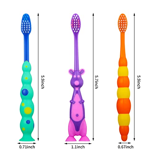 Toddler Toothbrush Pack - 24 Pieces, Soft Bristle Animal Toothbrushes with Covers, Suction Cup, Sensitive Teeth