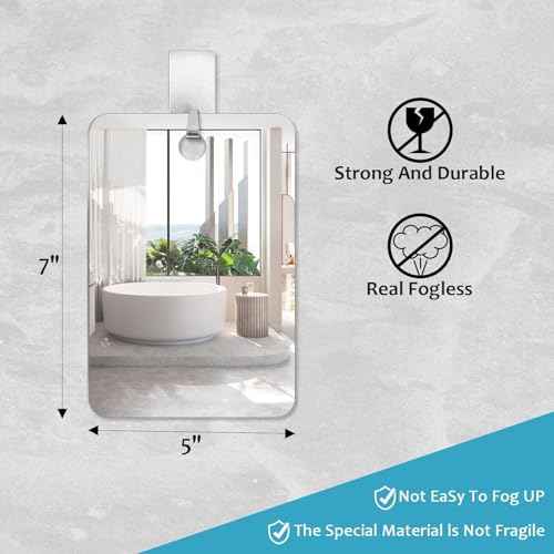 Shower Mirror Fogless for Shaving, No Fog Shaving Mirror, Anti-Fog Makeup Small Mirror Bathroom Accessories Travel Camping, Shatterproof Men's Woma Wall Hanging£¨Medium 7inx5in£©