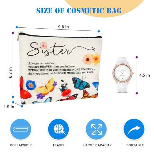 Makeup Case for a Special Sister Cosmetic Bag, Inspirational Handmade Presents for Women, You Are Braver Than You Think, Sis Best Friends Makeup Bag Toiletry Bag Gift, Style 2