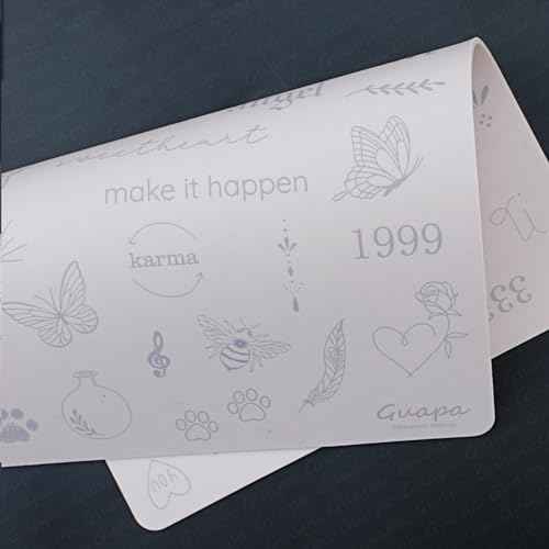 Guapa 3pcs Tiny Tattoo Practice Skin over 80 Unique Stencil Designs Realistic Replication Tattoo Stencil Designs for Real Tattoos (Pink Sheet)