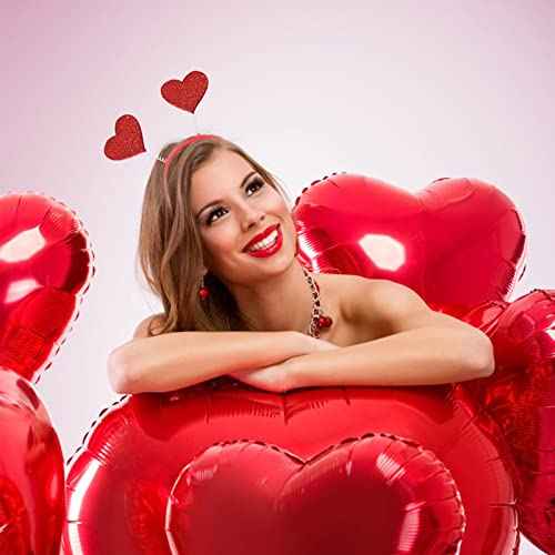 2 Pcs Valentines Day Heart Head Boppers Headband Love Hair Hoops Red Heart Headpiece Hairband Hair Bands Women Cosplay Costume Dress Up Christmas Halloween Wedding Holiday Birthday Party Accessories