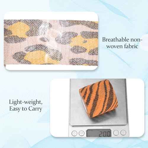 JimKing Tattoo Grip Cover, Self-Adhesiive Tape, Elastic Bandage Wrap Roll, 4pcs,Tiger&Leopard Pattern