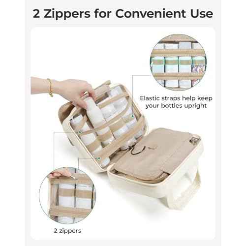 BAGSMART Travel Toiletry Bag for Women, Hanging Travel Bag for Toiletries, Puffy Makeup Cosmetic Bag Organizer, Carry-on Travel Accessories Essentials, Camel