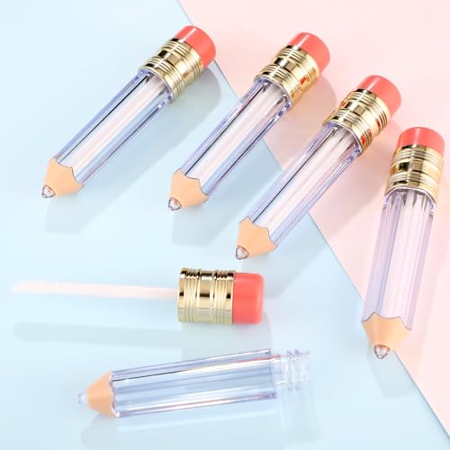 Blulu 24 Pcs 5 ml Empty Pencil Lip Gloss Tubes Bulk, Pencil Shaped Lip Gloss Containers Clear Mini Refillable Lips Balm Tubes DIY Cute Teacher Appreciation Gift for Women Girls Teacher Christmas Gift