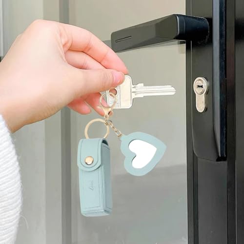 7 Pack Lipstick Organizer, PU Leather Potable Chapstick Holder with Mirror, Girls Travel Lipgloss Makeup Storage Holder for Chapstick Perfume Fingernail Polish