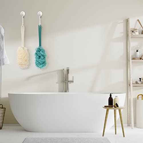 2Pack Back Scrubber for Shower£¬PIPUHA Loofah Sponge Shower Brush Using Body Exfoliating with Long Handle, Loofah on a Stick for Men Women, Bathing Accessories for Body Brushes (Blue and White)