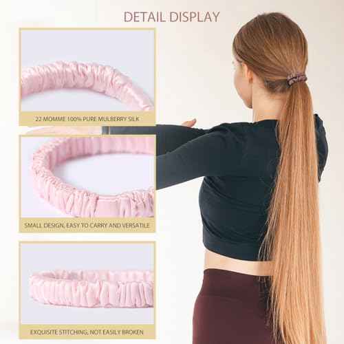 22 Momme 100% Pure Mulberry Silk Scrunchies (4 PCS) - Small Hair Elastics and Ties for Women, Sleep Hair Care, No Damage, Black