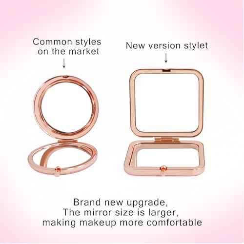 Cute Pink Compact Mirror for Women, Small Magnifying Travel Mirror, Portable 2 x 1x Magnification Folding Pocket Makeup Mirror Cosmetic Mirror for Gift Travel Essentials