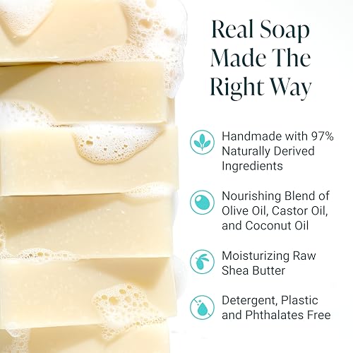 The Bubble Factory Handmade Natural Bath & Body Soap Bar, Vegan, All-Natural, Palm Oil Free, Made in USA with Shea Butter + Essential Oils, Unscented, 3 Bars