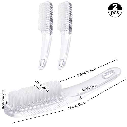 2 Pcs Handle Grip Nail Brushes for Cleaning, Long Handle Fingernail Cleaner, Hand Nail Toes Cleaning and Scrubbing Brushes, Pedicure Nail Scrubber Non-Slip for Men and Women, Clear
